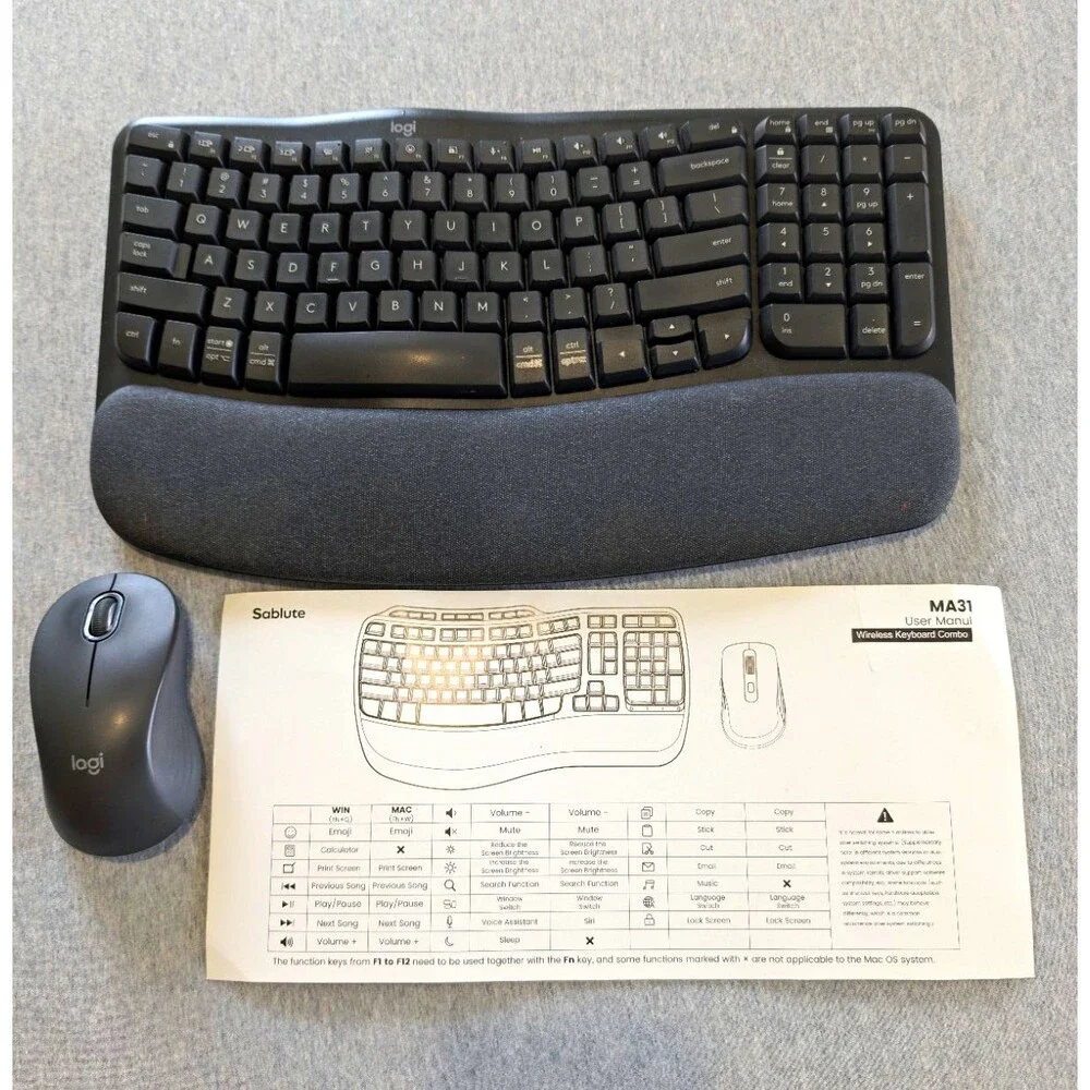 Logitech Wave Keys MK670 Wireless Ergonomic Keyboard Mouse Combo 1000 DPI